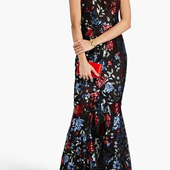 NWT Marchesa Notte Sleeveless Halter Embroidered & Sequin Gown. Size 16 - Picture 7 of 8
